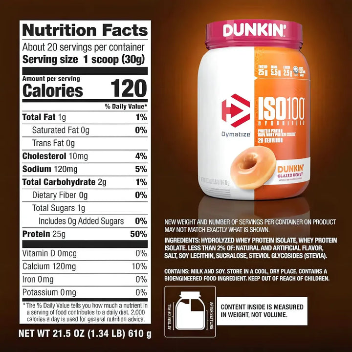 Suplemento Proteína Iso 100 Dymatize Dunkin Donas Glaseadas 20 Porcion ...