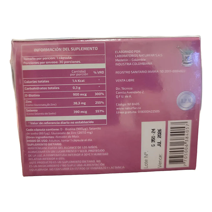 Biotina+zinc+selenio Cap X30 Na Sin Sabor - Imagen 2