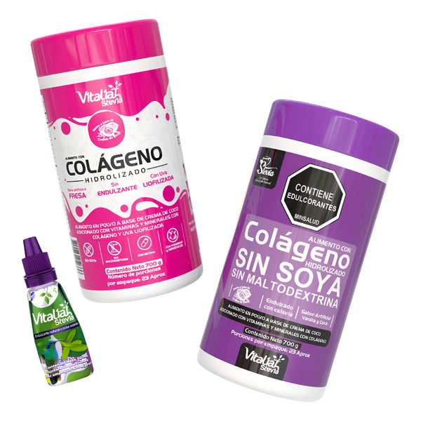 Kit Colágeno Hidrolizado Vitaliah Vainilla + Fresa + Stevia 10ml - Imagen 1