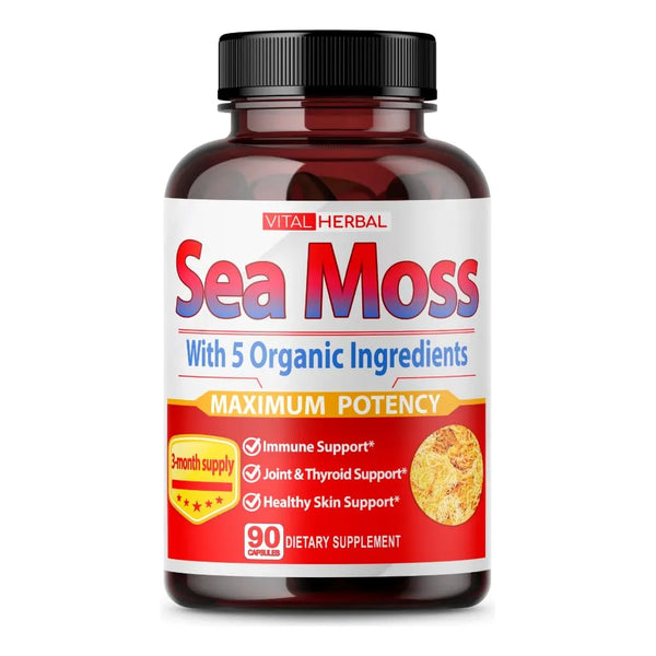 Cápsulas De Musgo Marino Irlandés 5450 Mg Con Ashwagandha Y Cúrcuma Para Salud Integral