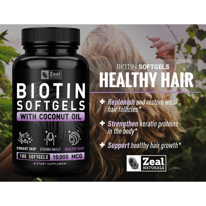 Biotina 10000 Mcg Con Aceite De Coco 180 Cápsulas Blandas Ca - Imagen 3