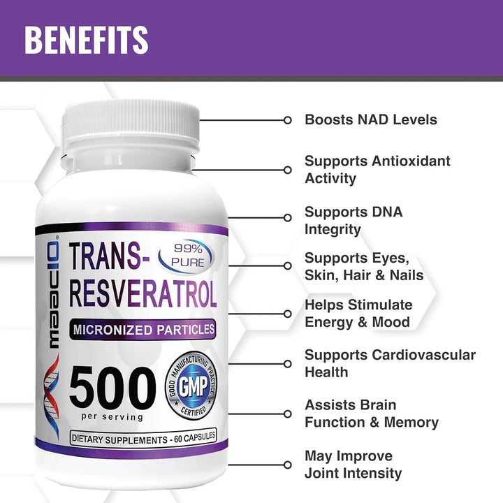 Trans Resveratrol 500 Mg 3 Paquetes Farmacéutico Micronizado - Imagen 2