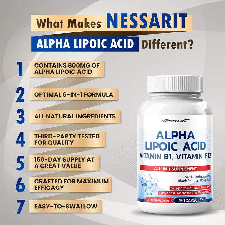 Ácido Alfa Lipoico 800 Mg Con Vitamina B1 Y B12 Benfotiamina - Imagen 4