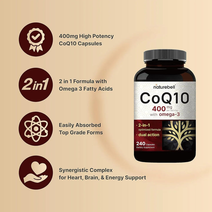 Coq10 400 Mg Con Omega 3 240 Cápsulas Alta Absorción Soporte - Imagen 3