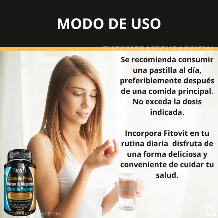 Citrato De Potasio Cloruro De Magnesio Y Citrato De Magnesio Original Fitovit Frutos Verdes - Imagen 9