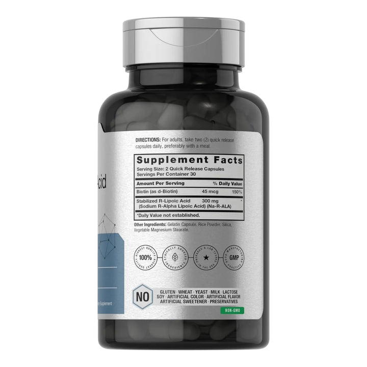 Ácido R-lipoico Estabilizado 300 Mg 60 Cápsulas Biotina - Imagen 2