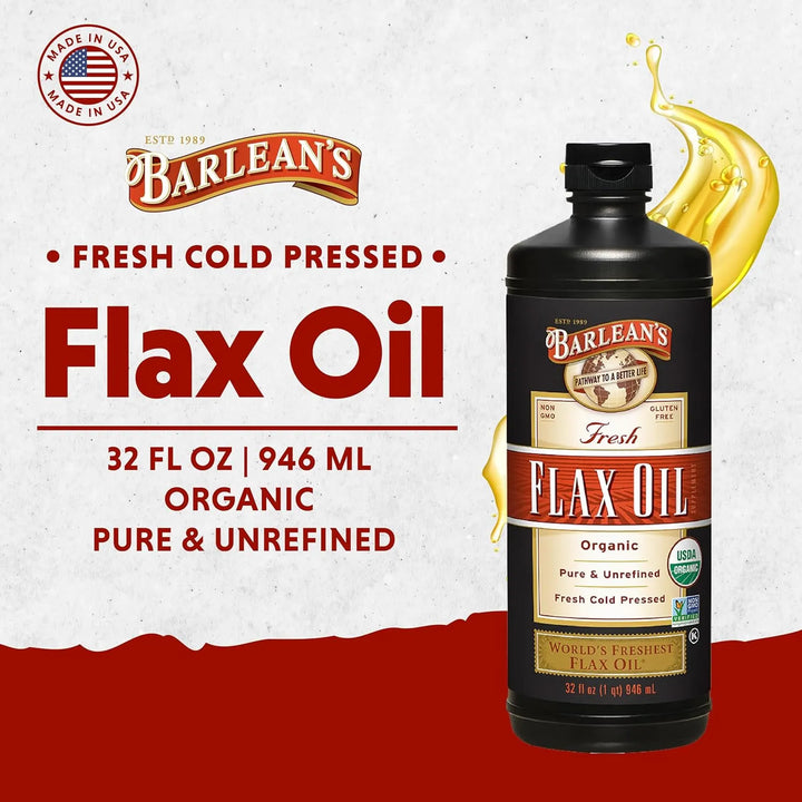 Aceite Linaza Organica Puro Prensado En Frio Barlean 946 Ml - Imagen 2