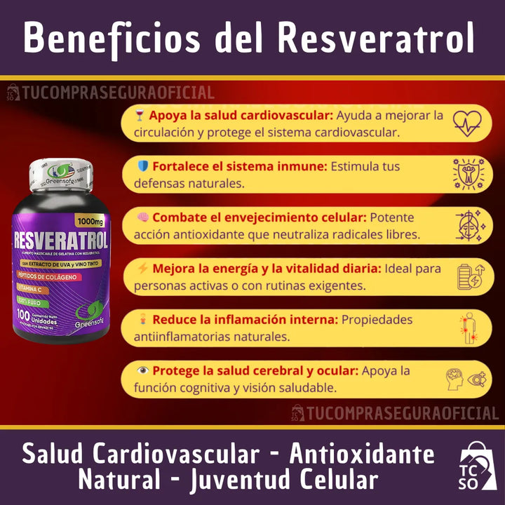 Resveratrol Americano Antioxidante Péptidos De Colágeno Vitamina C Y D Anti Edad Corazón Piel Salud Celular Natural - Imagen 4