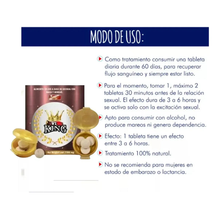 Potenciador Sexual Power Vi King 3 Sachet X12 Comprimidos Masculino Sin Sabor - Imagen 2