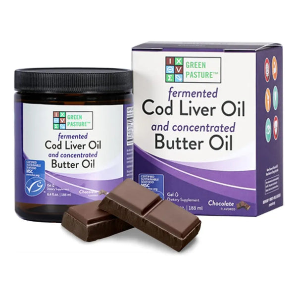 Aceite De Mantequilla Y Hígado De Bacalao Fermentado Con Omega 3 Vitamina A y D Sabor Chocolate