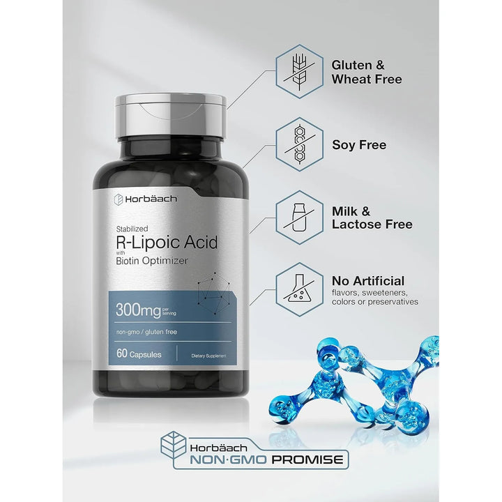 Ácido R-lipoico Estabilizado 300 Mg 60 Cápsulas Biotina - Imagen 5
