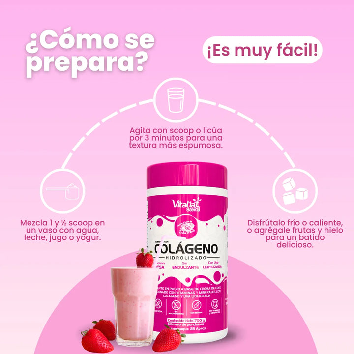 Kit X3 Colágeno Hidrolizado Fresa Vitaliah + Stevia Líquida 10ml - Imagen 6