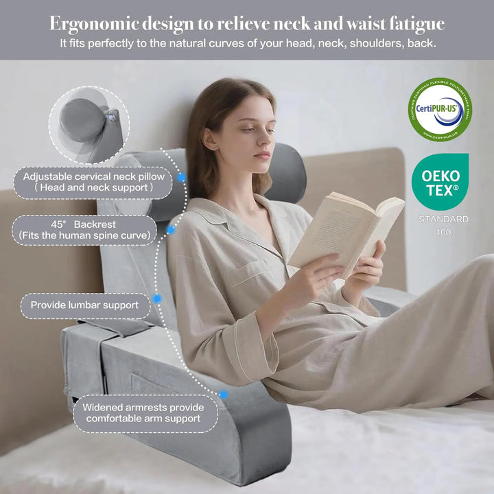 Almohada De Lectura Multifuncional Gris Con Reposabrazos Y B Color - Imagen 5