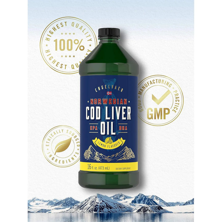 Aceite De Hígado De Bacalao Líquido 16 Onzas Sabor Limón Paq - Imagen 5