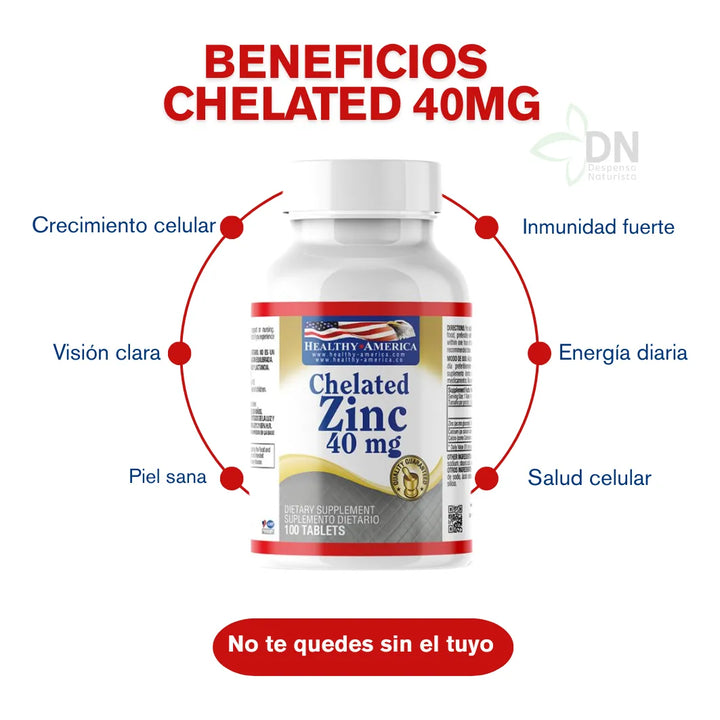 Chelated Zinc 40mg X100 Tabletas Healthy America  - Imagen 4