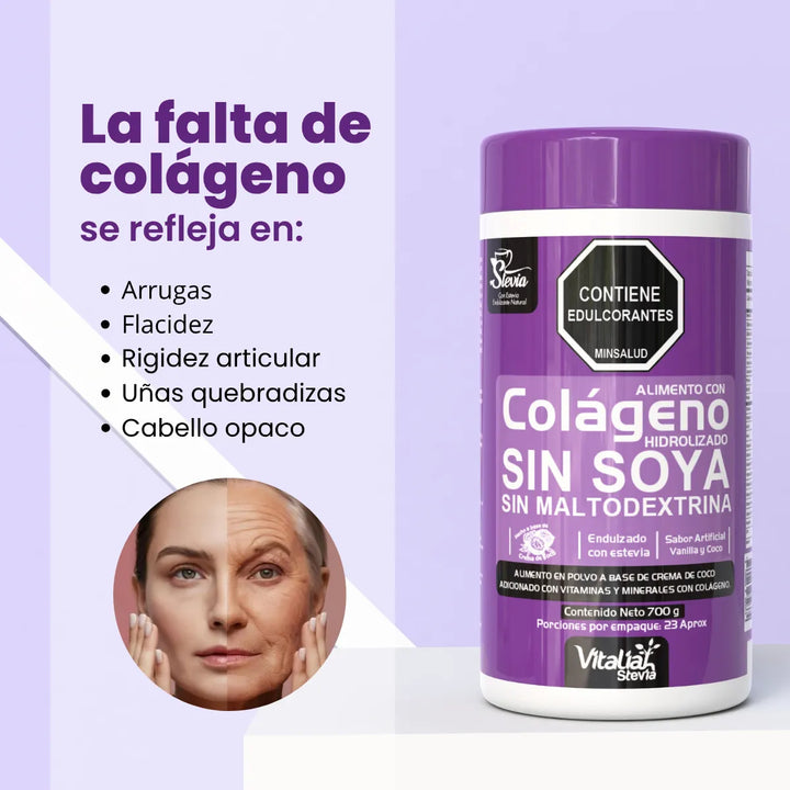 Vitaliah Colágeno Hidrolizado Vainilla X3 + Gotero Stevia 10ml - Imagen 2
