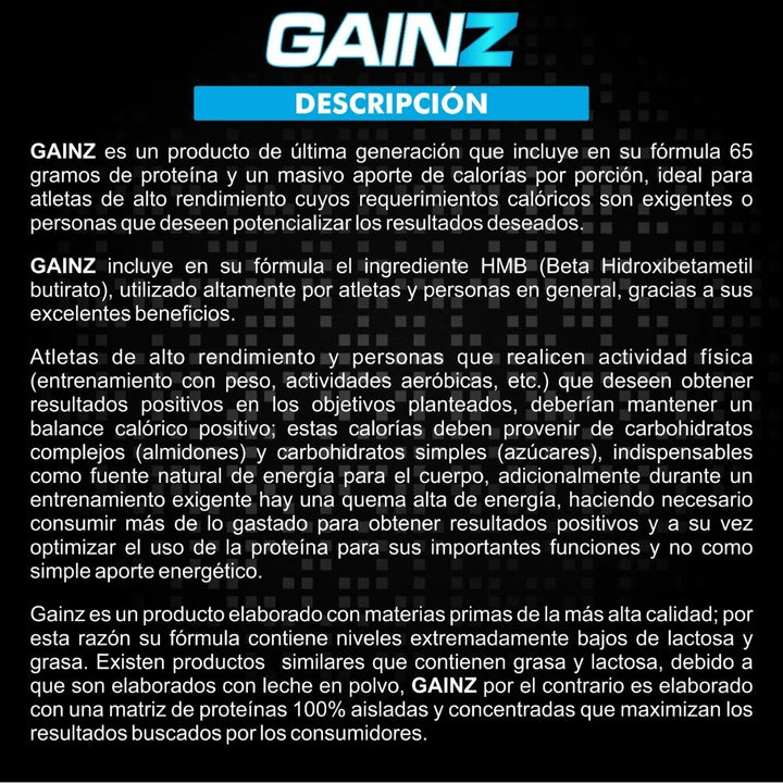 Gainz 1100 Hmb & Bcaa Mass 6.4 - Imagen 3