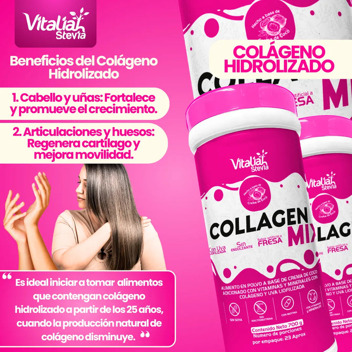 Kit Vitaliah Colágeno Hidrolizado Fresa X3 + Gotero Stevia 10ml - Imagen 3