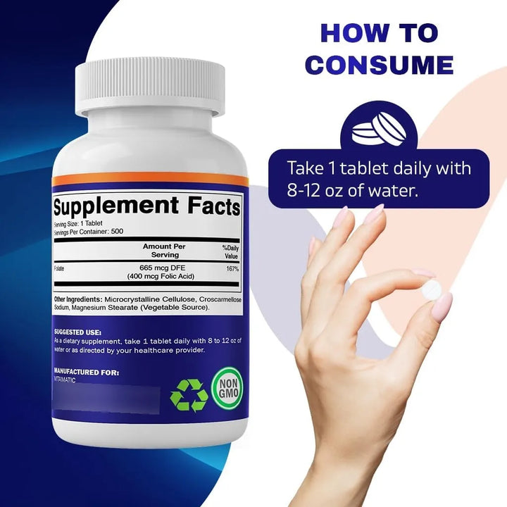 Ácido Fólico 400 Microgramos 500 Tabletas Vitamina B9 Essent - Imagen 3