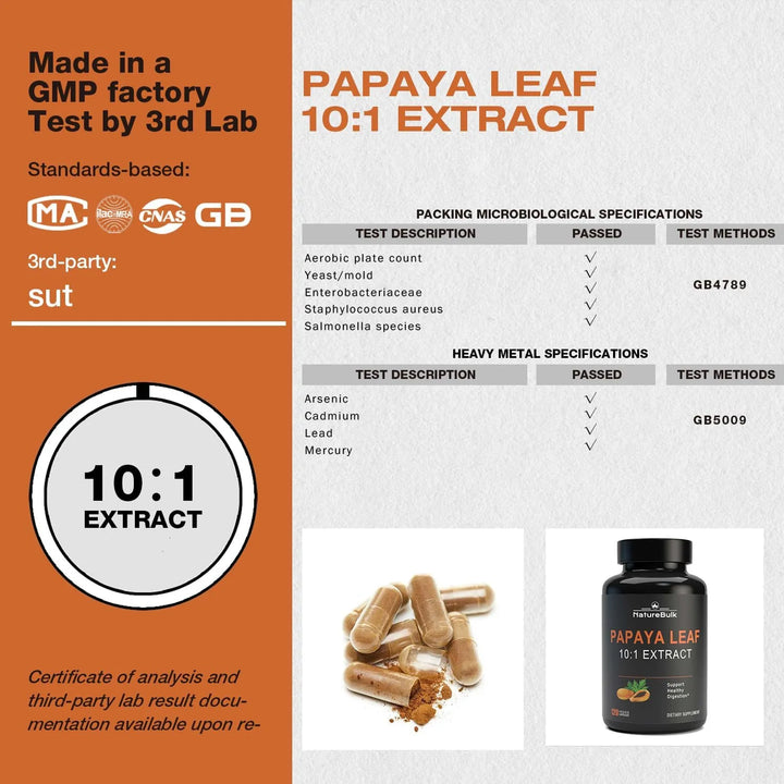 Cápsulas Extracto Hoja Papaya 120 Unidades 10 Veces Fuerza S - Imagen 3