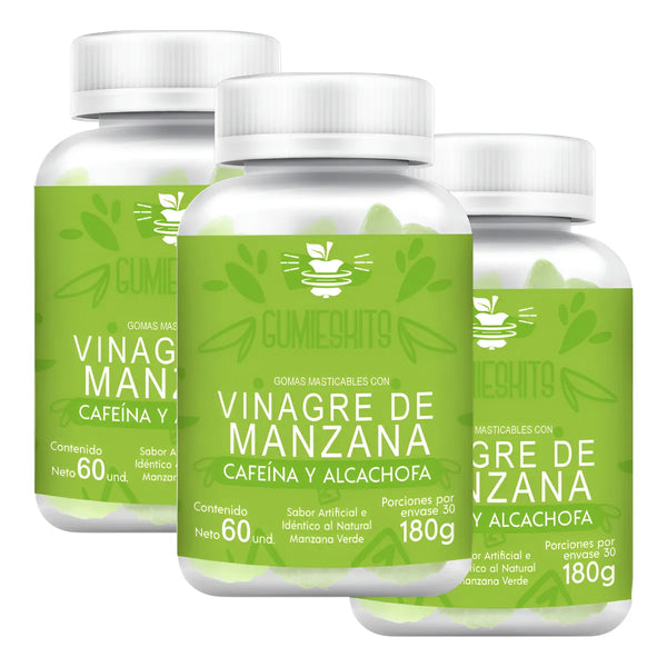 3 Gomas Vinagre Manzana Cafeína & Alcachofa Diuretico Adelgazante - Imagen 1