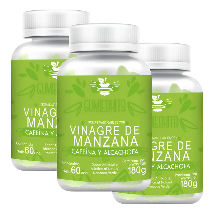 3 Gomas Vinagre Manzana Cafeína & Alcachofa Diuretico Adelgazante - Imagen 1
