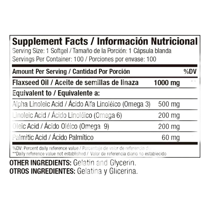 Flaxseed Oil 1000mg X 100 Omega Sin Sabor - Imagen 2