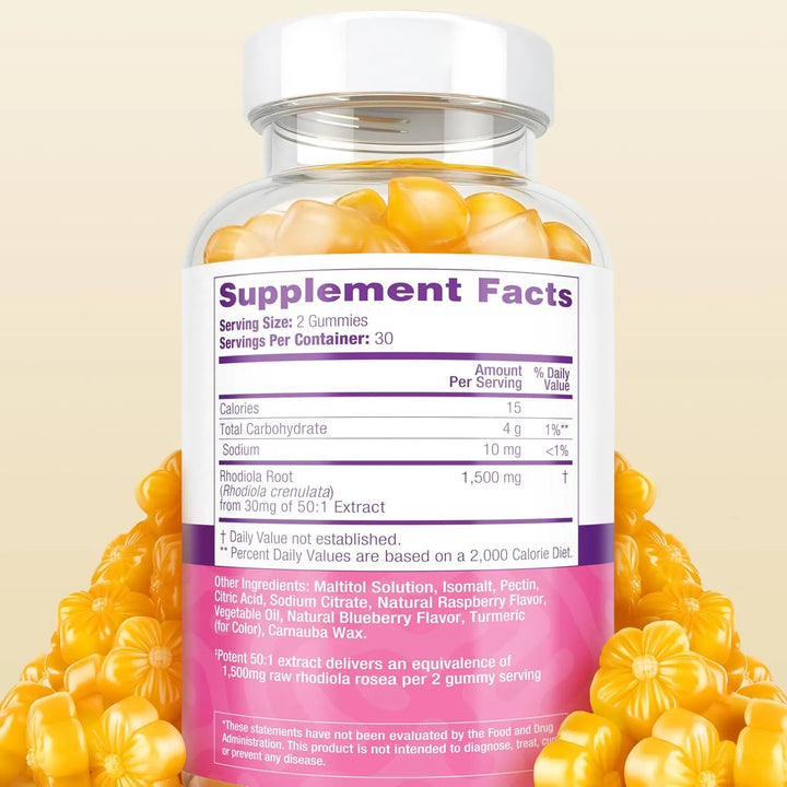 Gomitas Rhodiola Rosea 1500 Mg Adaptogénicas Sin Azúcar 60 P - Imagen 3