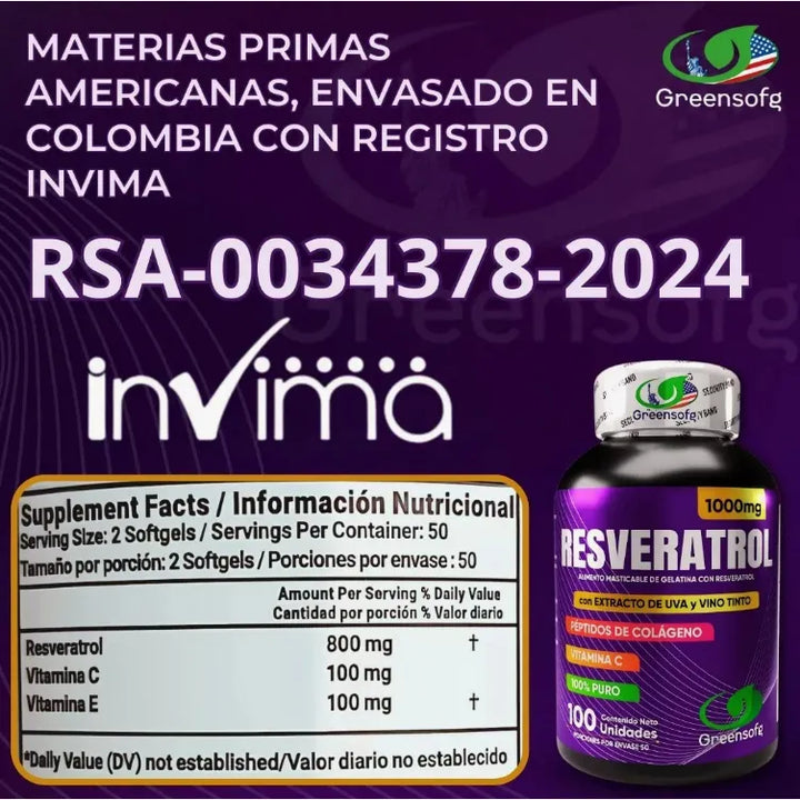 Resveratrol + Peptidos De Colageno Original Americano Sin Sabor - Imagen 2
