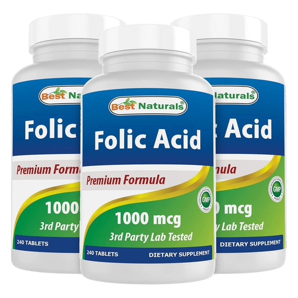 Ácido Fólico 1000 Mcg Vitamina B9 240 Tabletas Paquete Tres - Imagen 1