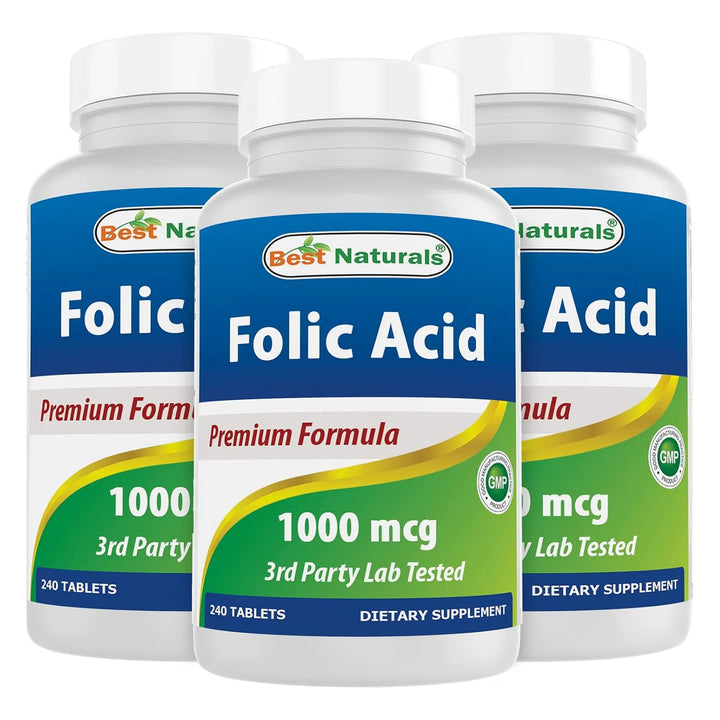 Ácido Fólico 1000 Mcg Vitamina B9 240 Tabletas Paquete Tres - Imagen 1