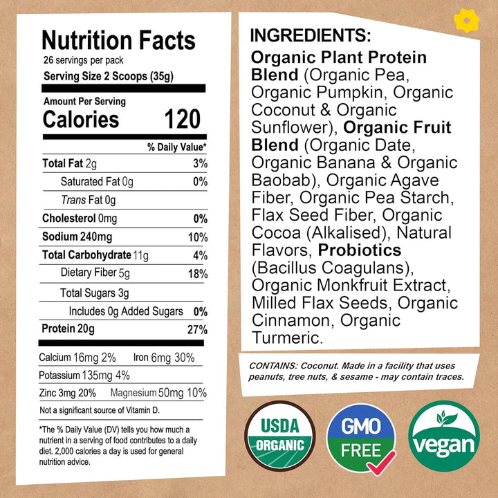 Proteína Orgánica En Polvo De 900 Gramos Con Probióticos Y E - Imagen 3