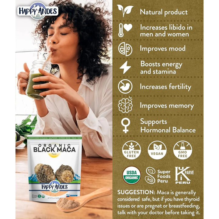 Polvo De Raíz De Maca Negra Orgánica Cruda Para Energía Fitn - Imagen 3