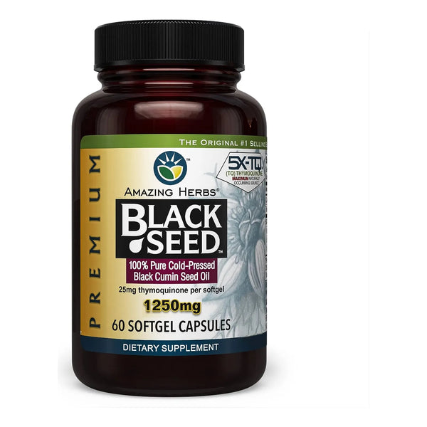 Aceite De Semillas Negras Prensado En Frio 1250 Mg 60 Caps Amazing Herbs