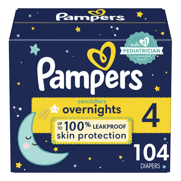 Pañales Pampers Swaddlers Overnights Talla 4 104 Unidades Noches Secas Y Tranquilas