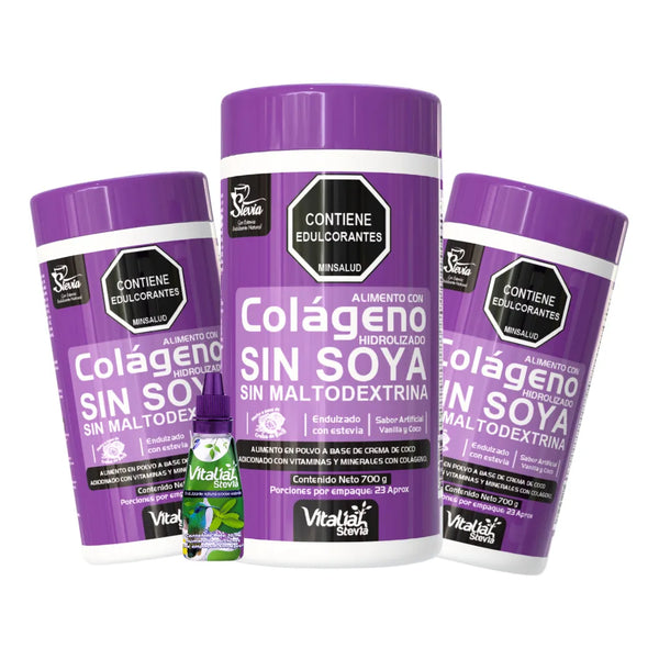 Vitaliah Colágeno Hidrolizado Vainilla X3 + Gotero Stevia 10ml - Imagen 1