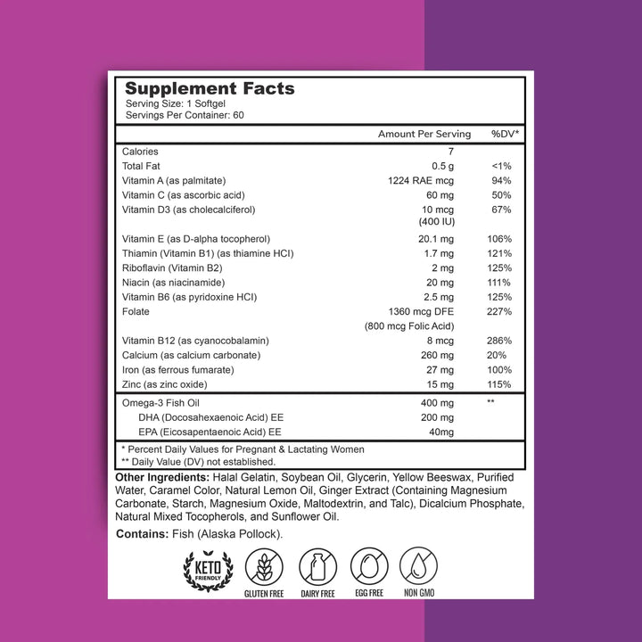 Vitaminas Prenatales Halal Con Dha Hierro Ácido Fólico Jengi - Imagen 2