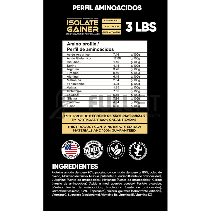 Proteina Isolate Gainer 3 Lbs Vainilla Gourmet - Imagen 4