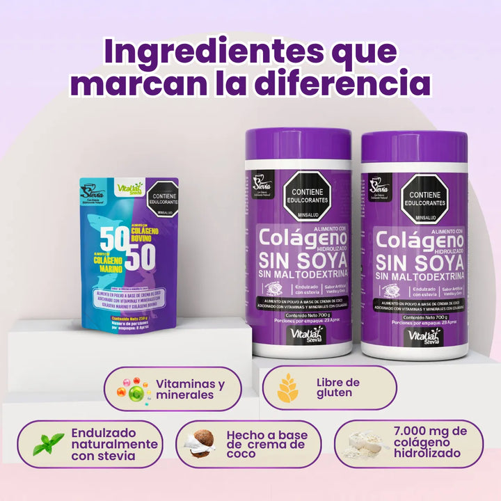 Kit Colágeno Hidrolizado Vitaliah Vainilla X2 + Doypack 50/50 - Imagen 5