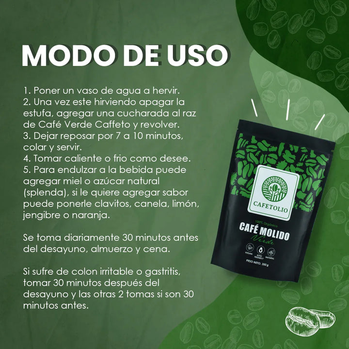 2 Cafe Verde Cafetolio Para Adegazar 100% Puro Y Original Amargo Suave - Imagen 5