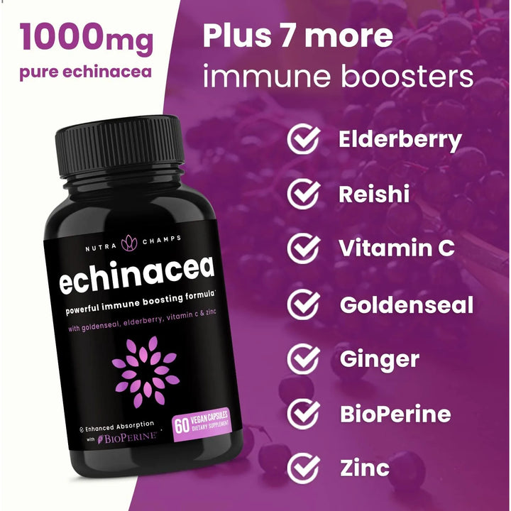 Cápsulas De Equinácea 1000 Mg Con Vitamina C Zinc Jengibre S - Imagen 4