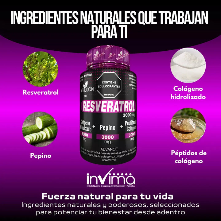 Resveratrol + Peptidos De Colageno Vitalcom Invima Original - Imagen 3