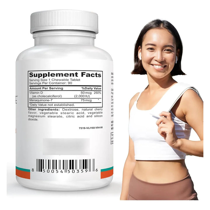 Vitamina D3 2000 Ui Tabletas Masticables K2-90 Sabor Cereza - Imagen 2