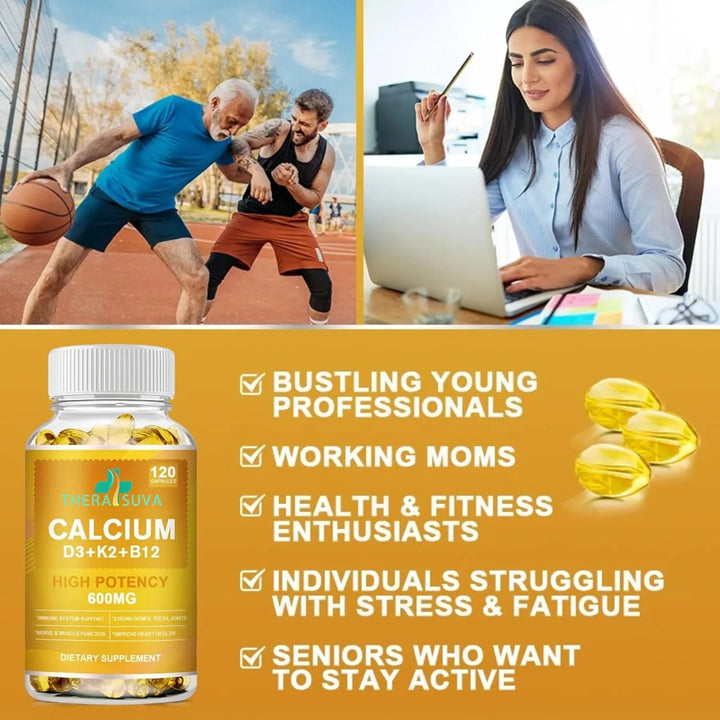 Calcio Extra Fuerte 600 Mg Vitamina D3 5000 Ui K2 B12 Comple - Imagen 2