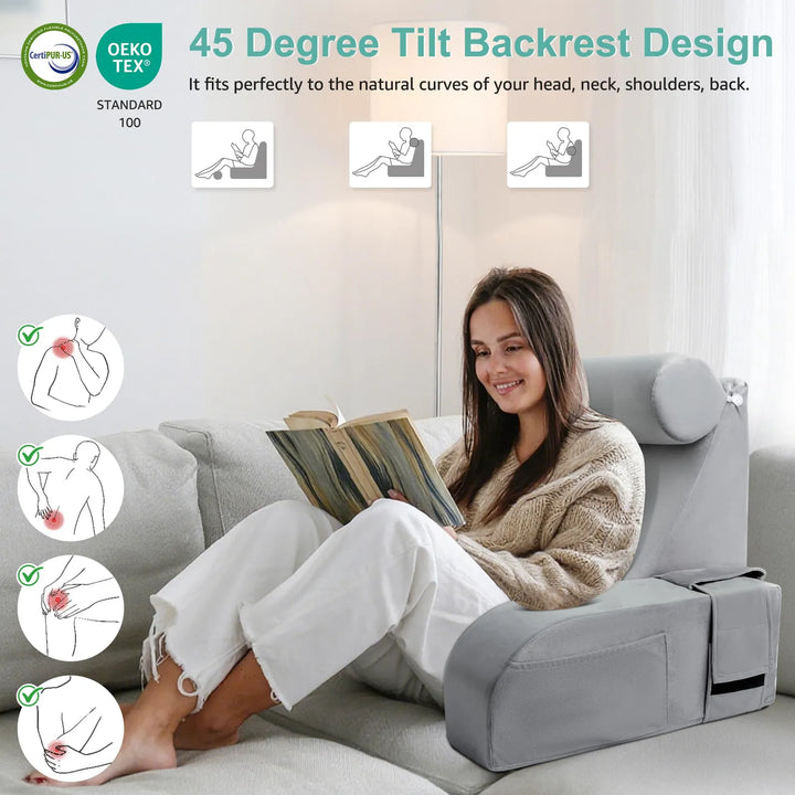 Almohada De Lectura Multifuncional Gris Con Reposabrazos Y B Color - Imagen 6