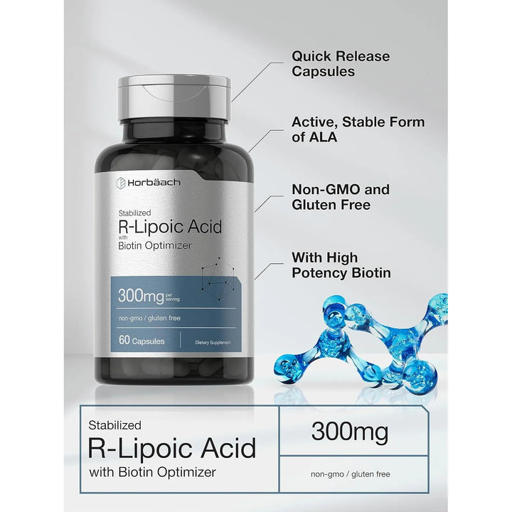 Ácido R-lipoico Estabilizado 300 Mg 60 Cápsulas Biotina - Imagen 4