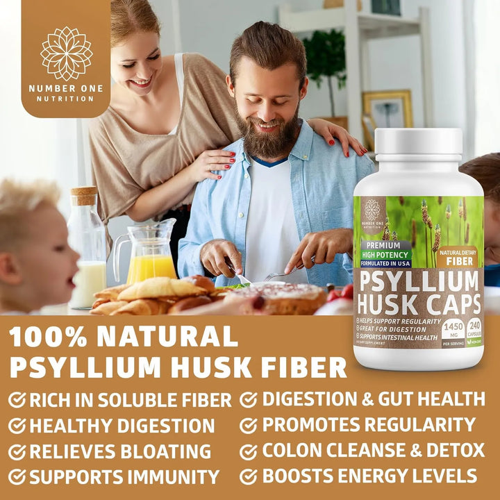 Cápsulas Naturales De Cáscara De Psyllium 1450 Mg Potente Fi - Imagen 4