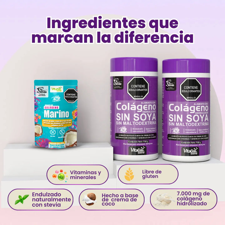 Kit Colágeno Hidrolizado Vitaliah Vainilla X2 + Doypack Marino - Imagen 5