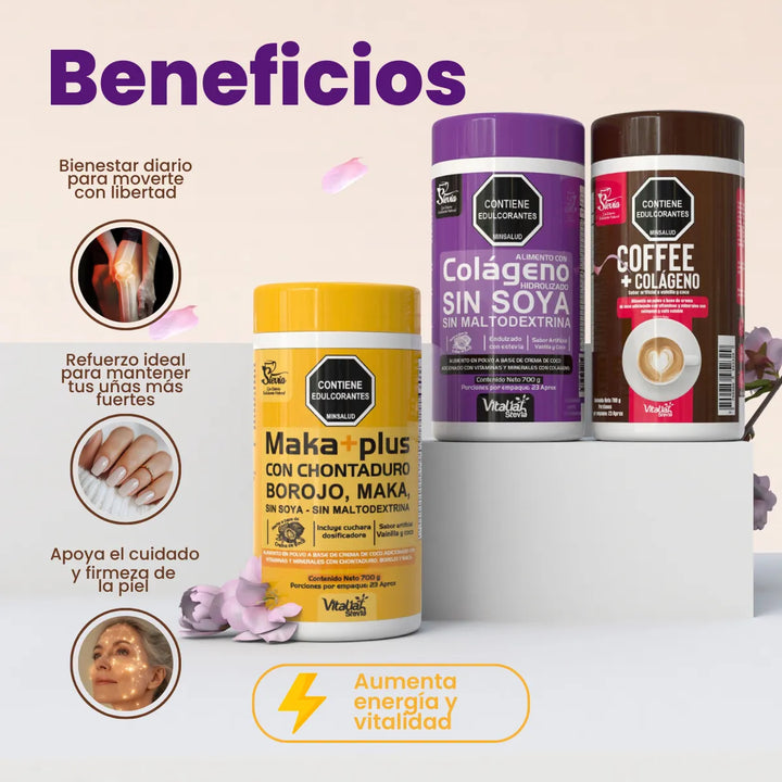 Kit Colágeno Hidrolizado Vitaliah X3: Vainilla + Maka + Coffee - Imagen 2