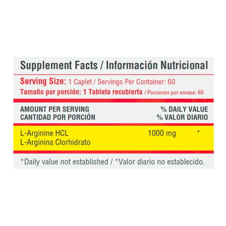 L Arginine 1000mg 60 Capsulas - Imagen 3